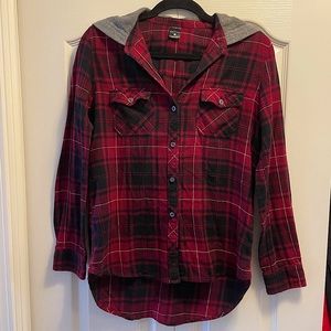 EMPYRE Red Plaid Hooded Flannel Top